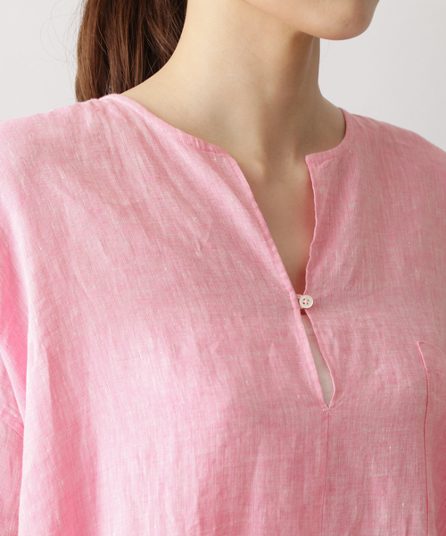 ✥限定SALE　TICCA キーネックワンピース　リネン　ピンク 新品〉ティッカ TICCA リネンキーネックワンピース ピンク