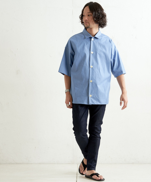 CIAOPANIC（チャオパニック）の「デニム半袖カバーオールシャツ（シャツ/ブラウス・メンズ・インディゴブルー/サックスブルー・M/L）」の12枚目の写真