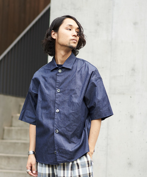CIAOPANIC（チャオパニック）の「デニム半袖カバーオールシャツ（シャツ/ブラウス・メンズ・インディゴブルー/サックスブルー・M/L）」の6枚目の写真
