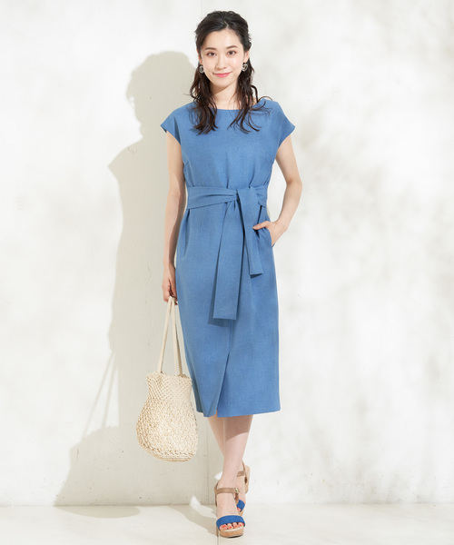 un dix cors（アンディコール）の「フロントリボンワンピース（ワンピース・レディース・ベージュ/ブルー・FREE）」の2枚目の写真