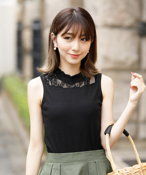 Girly Doll（ガーリードール）の「花柄レース切り替えタンクトップ（シャツ/ブラウス・レディース・ホワイト/ライトブルー/ブラック/ピンク・FREE）」の3枚目の写真