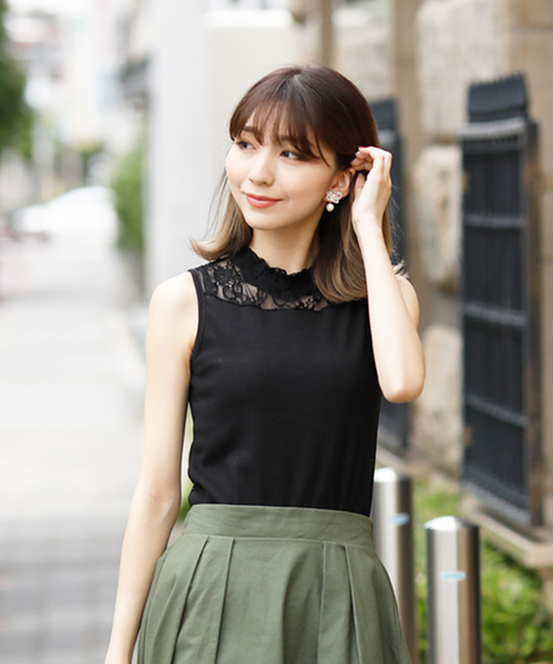 Girly Doll（ガーリードール）の「花柄レース切り替えタンクトップ（シャツ/ブラウス・レディース・ホワイト/ライトブルー/ブラック/ピンク・FREE）」の11枚目の写真