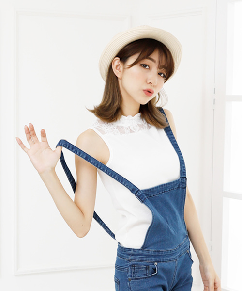 Girly Doll（ガーリードール）の「花柄レース切り替えタンクトップ（シャツ/ブラウス・レディース・ホワイト/ライトブルー/ブラック/ピンク・FREE）」の16枚目の写真