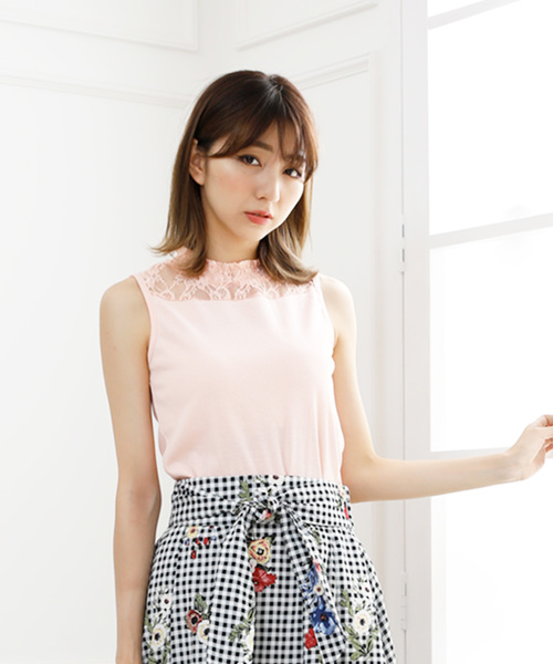Girly Doll（ガーリードール）の「花柄レース切り替えタンクトップ（シャツ/ブラウス・レディース・ホワイト/ライトブルー/ブラック/ピンク・FREE）」の20枚目の写真