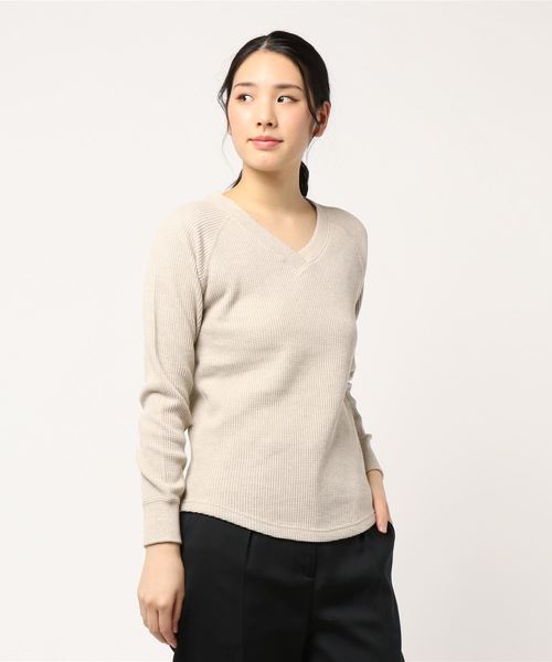 AMERICAN HOLIC（アメリカンホリック）の「度詰めワッフルVネックカットプルオーバー（Tシャツ/カットソー・レディース・ブラック/オフホワイト/ベージュ系その他2・M/L）」の10枚目の写真