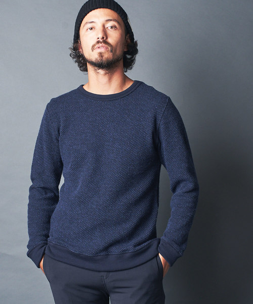 Magine(マージン)の「CTN/W TUCK W FACE C/N KNIT SAWL/S:コットン/ウール ダブルフェイス ニットソー(Tシャツ/カットソー)」|ネイビー