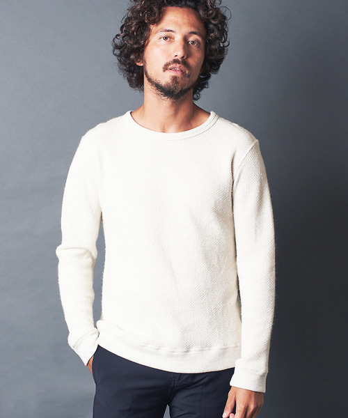 Magine(マージン)の「CTN/W TUCK W FACE C/N KNIT SAWL/S:コットン/ウール ダブルフェイス ニットソー(Tシャツ/カットソー)」|オフホワイト
