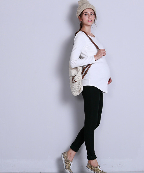 SweetMommy（スウィートマミー）の「しっかりコットンリブ素材 シンプル授乳服トップス（マタニティウェア/グッズ・レディース・ブラック/アイボリー/オフホワイト/ホワイト×グレー/ホワイト×ブラック・L/M）」の9枚目の写真