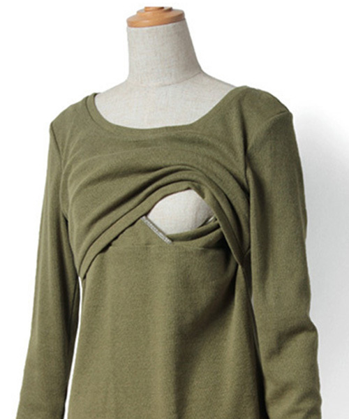 SweetMommy（スウィートマミー）の「しっかりコットンリブ素材 シンプル授乳服トップス（マタニティウェア/グッズ・レディース・ブラック/アイボリー/オフホワイト/ホワイト×グレー/ホワイト×ブラック・L/M）」の14枚目の写真