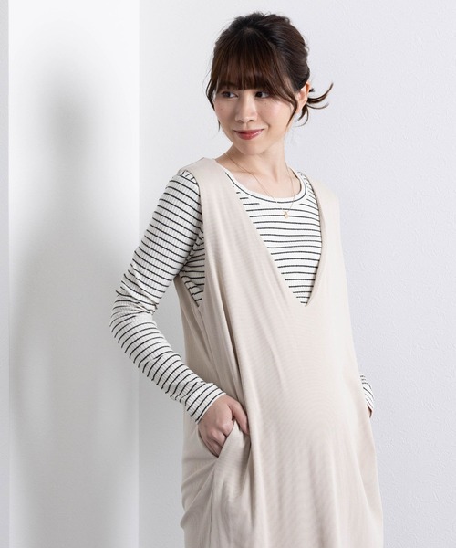 SweetMommy（スウィートマミー）の「しっかりコットンリブ素材 シンプル授乳服トップス（マタニティウェア/グッズ・レディース・ブラック/アイボリー/オフホワイト/ホワイト×グレー/ホワイト×ブラック・L/M）」の18枚目の写真