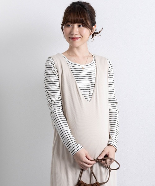 SweetMommy（スウィートマミー）の「しっかりコットンリブ素材 シンプル授乳服トップス（マタニティウェア/グッズ・レディース・ブラック/アイボリー/オフホワイト/ホワイト×グレー/ホワイト×ブラック・L/M）」の17枚目の写真