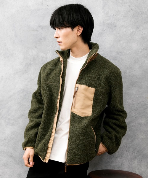 TopIsm(トップイズム)の「シープボア 切替 スタンドネック ブルゾン ジャケット(ブルゾン・メンズ・グレー/オフホワイト/キャメル/ブラック/ネイビー/オリーブ・LL/M/L)」の5枚目の写真