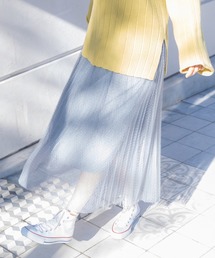 ドットチュールプリーツロングスカート