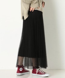 ドットチュールプリーツロングスカート