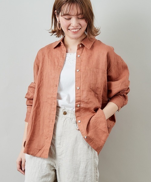 cepo（セポ）の「【ＬＩＮＥＮ１００】レギュラーオーバーシャツ（シャツ/ブラウス・レディース・ベージュ/オフホワイト/オレンジ・M）」の3枚目の写真