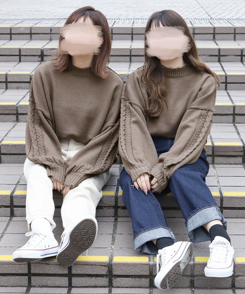 PairPair(ペアペア)の「袖ケーブルダメージニット(ニット/セーター・レディース・ベージュ/ブルー/モカ・FREE)」の18枚目の写真