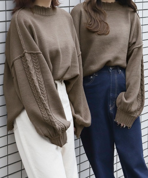 PairPair(ペアペア)の「袖ケーブルダメージニット(ニット/セーター・レディース・ベージュ/ブルー/モカ・FREE)」の17枚目の写真