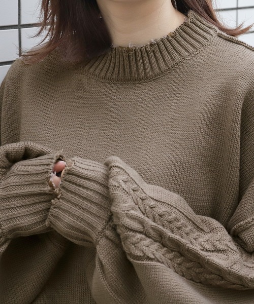 PairPair(ペアペア)の「袖ケーブルダメージニット(ニット/セーター・レディース・ベージュ/ブルー/モカ・FREE)」の22枚目の写真