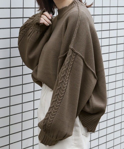 PairPair(ペアペア)の「袖ケーブルダメージニット(ニット/セーター・レディース・ベージュ/ブルー/モカ・FREE)」の21枚目の写真