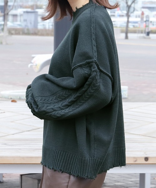 PairPair(ペアペア)の「袖ケーブルダメージニット(ニット/セーター・レディース・ベージュ/ブルー/モカ・FREE)」の10枚目の写真