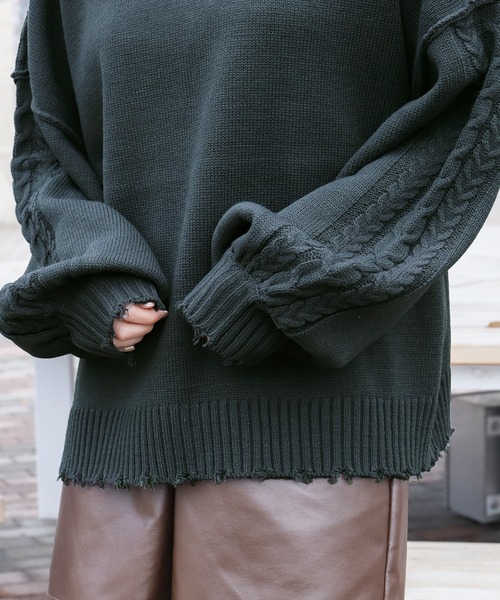 PairPair(ペアペア)の「袖ケーブルダメージニット(ニット/セーター・レディース・ベージュ/ブルー/モカ・FREE)」の15枚目の写真