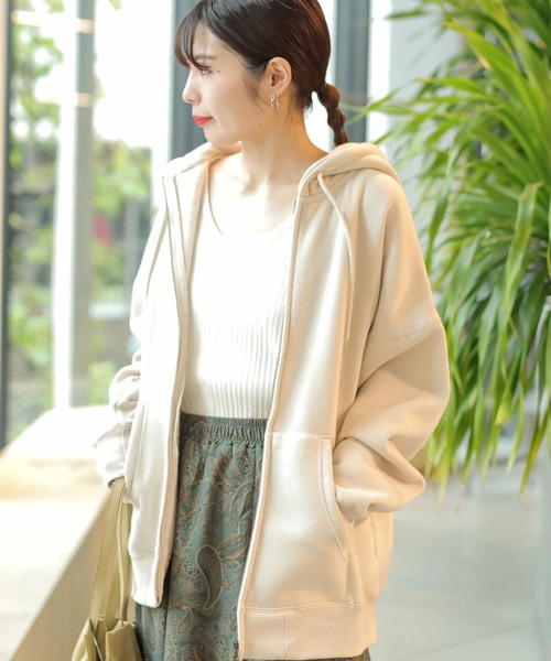 koe（コエ）の「TC裏起毛ジップパーカー21S（パーカー・レディース・カーキ/チャコールグレー/ピンク系その他2/ダークブルー/ライトグレー/ライトベージュ・L/XL/S/M）」の3枚目の写真