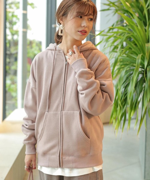 koe（コエ）の「TC裏起毛ジップパーカー21S（パーカー・レディース・カーキ/チャコールグレー/ピンク系その他2/ダークブルー/ライトグレー/ライトベージュ・L/XL/S/M）」の9枚目の写真