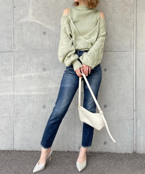 SPIRALGIRL（スパイラルガール）の「透かし編みニットセットアップ（ワンピース・レディース・ブラック/ベージュ/グリーン・FREE）」の11枚目の写真