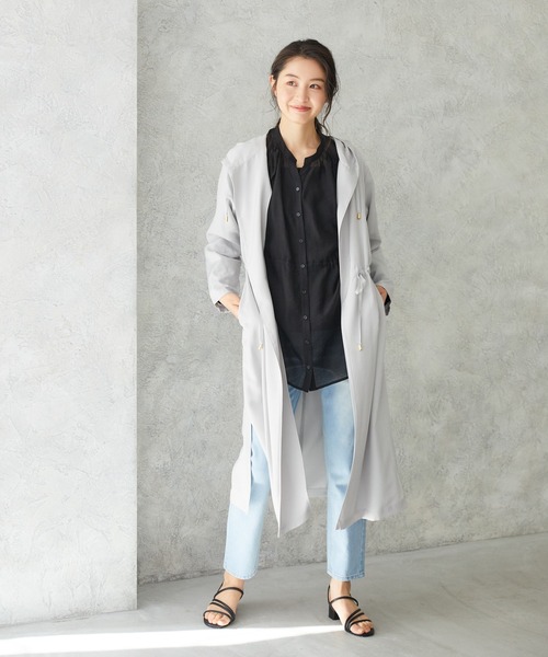 Rewde（ルゥデ）の「フーディロングコート（1R24-8217105）（その他アウター・レディース・ベージュ/グレー/ミント・M）」の2枚目の写真