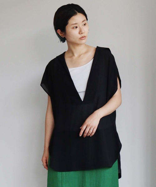 nitca（ニトカ）の「◇キュプラパウダーデシン スキッパーセーラーブラウス（シャツ/ブラウス・レディース・グリーン/ブラック・FREE）」の2枚目の写真