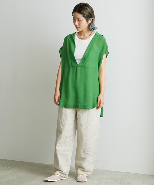 nitca（ニトカ）の「◇キュプラパウダーデシン スキッパーセーラーブラウス（シャツ/ブラウス・レディース・グリーン/ブラック・FREE）」の4枚目の写真