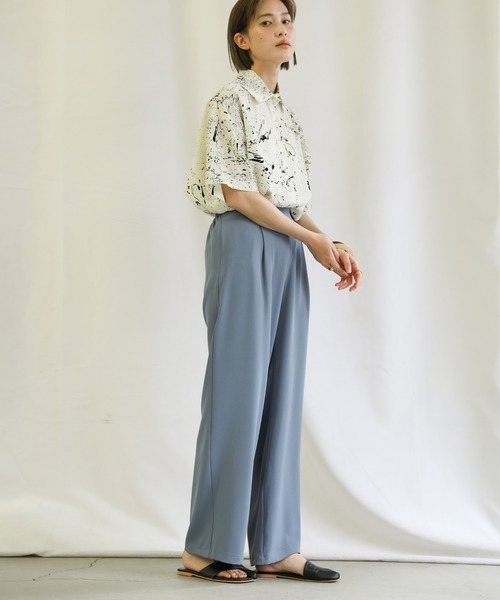select MOCA（セレクトモカ）の「ウエストラップデザインワイドパンツ（スラックス・レディース・ブルー/ライトベージュ/チャコール・FREE）」の6枚目の写真