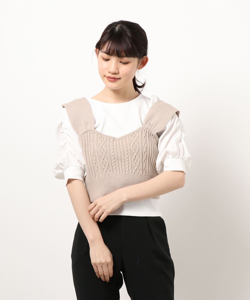 INGNI(イング)の「ケーブルビスチェ+パワショルトップスSET(ニット/セーター・レディース・ブラック/ミント/モカ/ライトベージュ・M)」の3枚目の写真