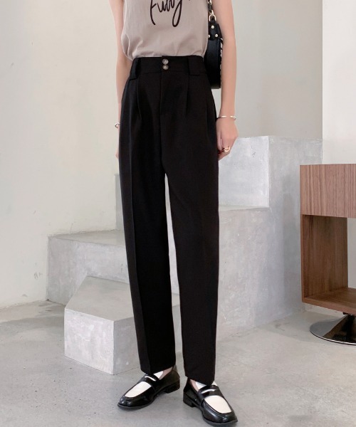 ABITOKYO(アビトーキョー)の「フロントタック入りセミワイドパンツ(スラックス・レディース・ブルー/ブラック/ピンク/グレー・L/S/M)」の2枚目の写真