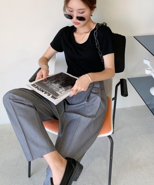 ABITOKYO(アビトーキョー)の「フロントタック入りセミワイドパンツ(スラックス・レディース・ブルー/ブラック/ピンク/グレー・L/S/M)」の6枚目の写真