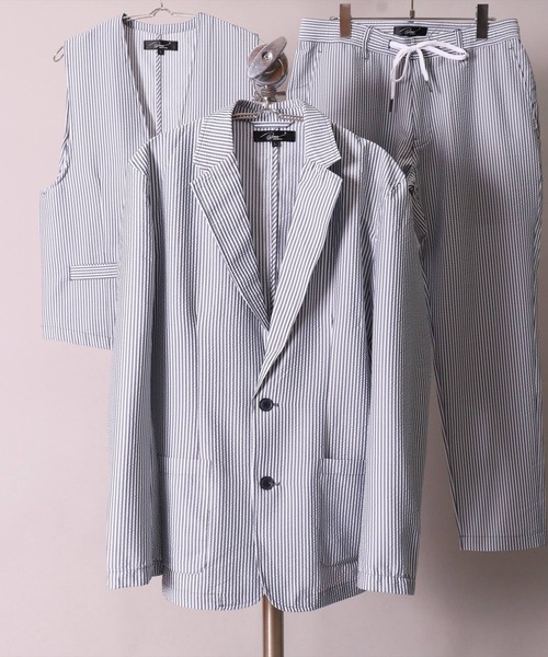 BAYBLO（ベイブロ）の「シアサッカー 2つボタン テーラード ジャケット(BG)（テーラードジャケット・メンズ・ブラック/ネイビー/ネイビー×ホワイト・MEDIUM/LARGE）」の3枚目の写真