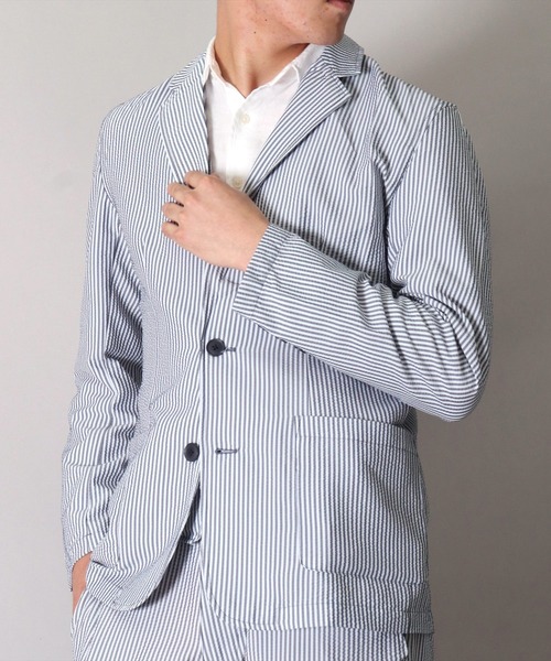 BAYBLO（ベイブロ）の「シアサッカー 2つボタン テーラード ジャケット(BG)（テーラードジャケット・メンズ・ブラック/ネイビー/ネイビー×ホワイト・MEDIUM/LARGE）」の12枚目の写真