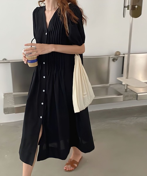 ワンピース ピンタックパフスリーブワンピース ワンピース Me Em 激安超安値 S S Select ミームセレクト のファッション S S Me Em New 21