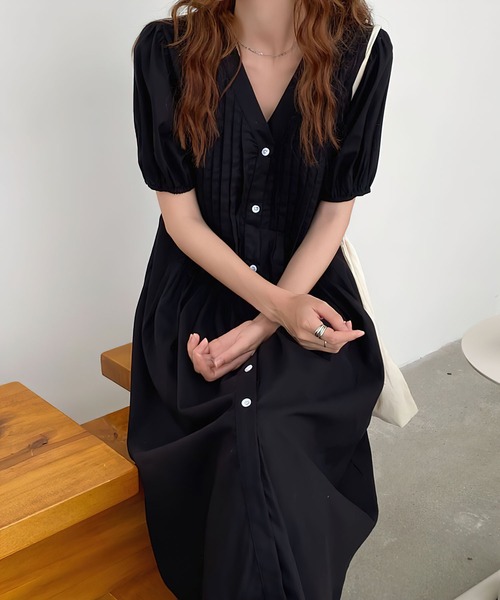 me+em select(ミームセレクト)の「ピンタックパフスリーブワンピース(ワンピース・レディース・ピンク/ブラック/ホワイト・FREE)」の21枚目の写真