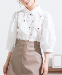 フラワー刺繍ボリュームブラウス