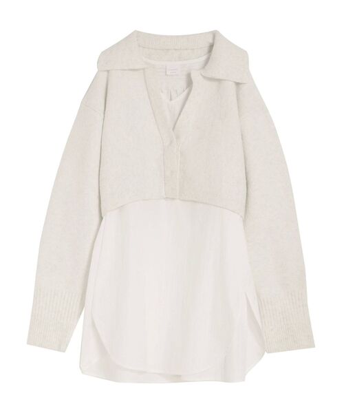 ELENDEEK（エレンディーク）の「ビックカラーショートニットセットブラウス（ニット/セーター・レディース・ブラック/オフホワイト・FREE）」の2枚目の写真