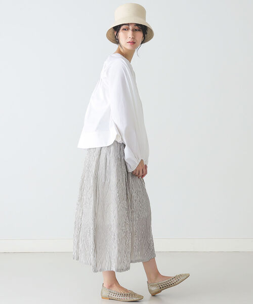 BEAMS LIGHTS（ビームスライツ）の「BEAMS LIGHTS / ストライプ ギャザー スカート（スカート・レディース・ベージュ/ブルー・ONE SIZE）」の3枚目の写真
