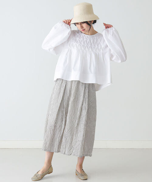 BEAMS LIGHTS（ビームスライツ）の「BEAMS LIGHTS / ストライプ ギャザー スカート（スカート・レディース・ベージュ/ブルー・ONE SIZE）」の18枚目の写真