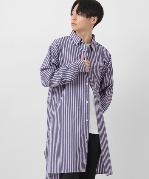 make a ray!（メイク ア レイ！）の「ワイドシルエット ブロード リラックス ロング長袖シャツ（シャツ/ブラウス・メンズ・ホワイト/ブラック/ベージュ/ストライプ・M/L）」の4枚目の写真