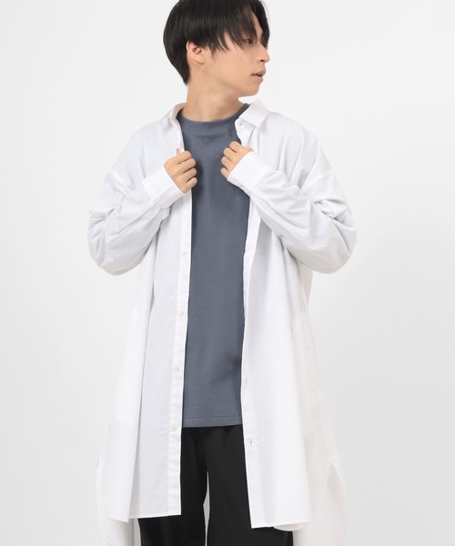 make a ray!（メイク ア レイ！）の「ワイドシルエット ブロード リラックス ロング長袖シャツ（シャツ/ブラウス・メンズ・ホワイト/ブラック/ベージュ/ストライプ・M/L）」の13枚目の写真