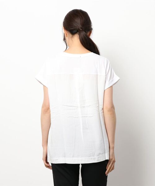 shop DADA(ショップダダ)の「袖折り返しTシャツ(1S15-350106)(Tシャツ/カットソー・レディース・チャコールグレー/ホワイト/ブルー系・FREE)」の4枚目の写真