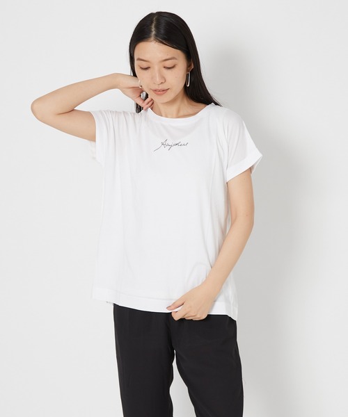 shop DADA(ショップダダ)の「袖折り返しTシャツ(1S15-350106)(Tシャツ/カットソー・レディース・チャコールグレー/ホワイト/ブルー系・FREE)」の2枚目の写真