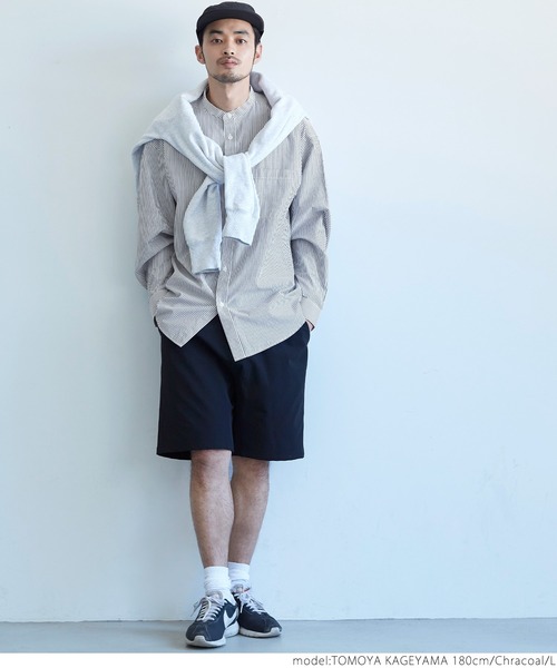 coca（coca）（コカ）の「メンズ バンドカラールーズシルエットストライプシャツ（シャツ/ブラウス・メンズ・チャコールグレー/ブルー・M/L/XL）」の13枚目の写真