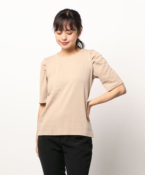 Te chichi TERRASSE（テチチテラス）の「パワーショルダーTシャツ（Tシャツ/カットソー・レディース・ブラック/ベージュ/オレンジ/キナリ・ﾌﾘ-）」の3枚目の写真