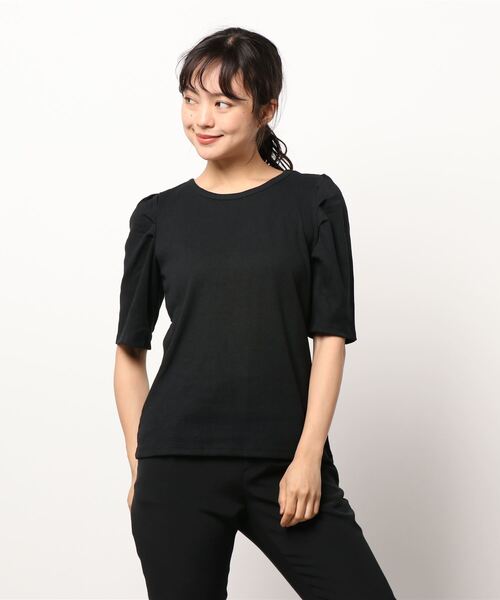 Te chichi TERRASSE（テチチテラス）の「パワーショルダーTシャツ（Tシャツ/カットソー・レディース・ブラック/ベージュ/オレンジ/キナリ・ﾌﾘ-）」の7枚目の写真